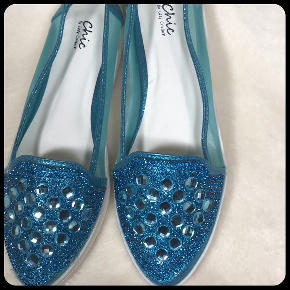 Chic by Lady Couture turquoise glitter  flats - Picture 4 of 8